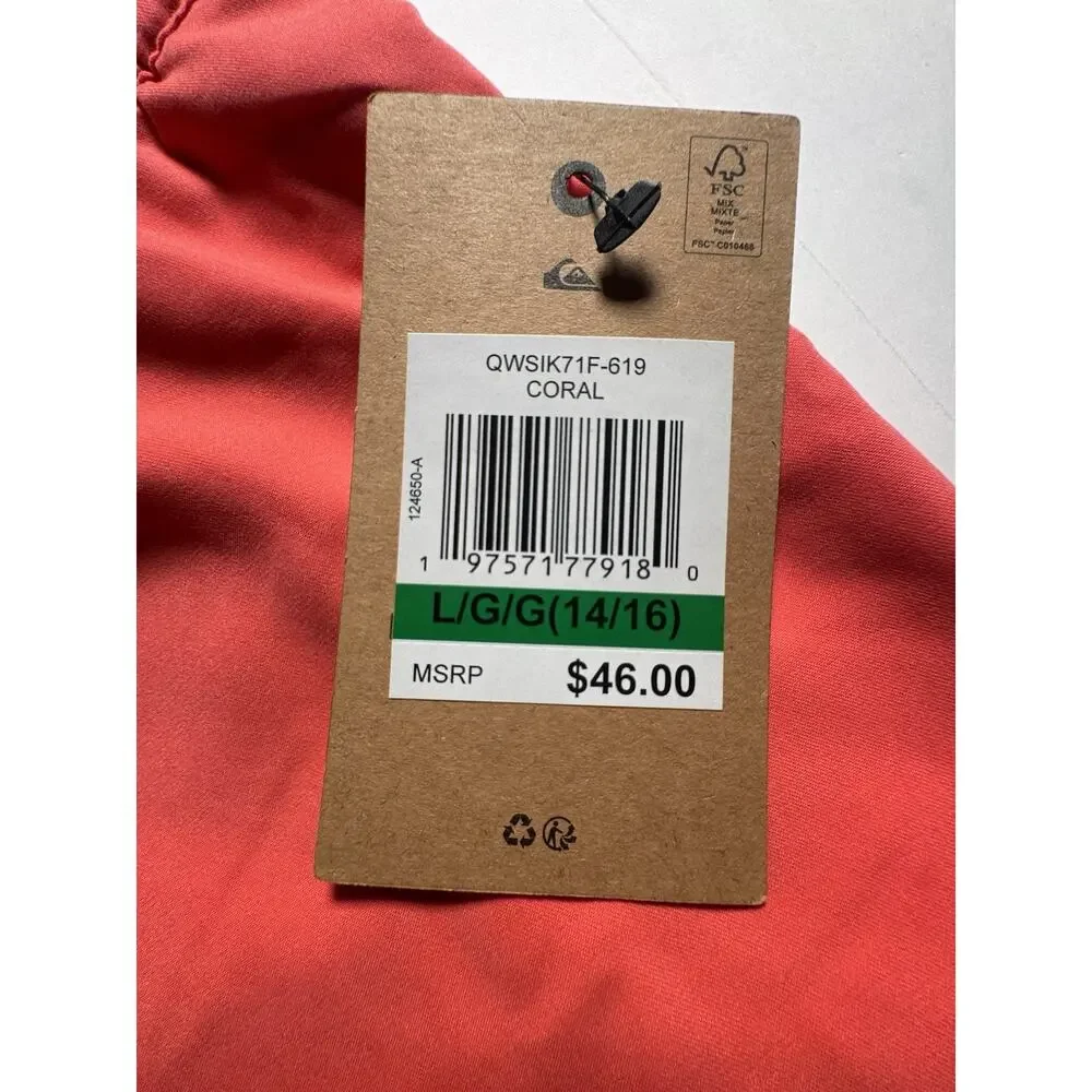 Quiksilver Boys Swim Trunks Size L 14/16 Coral Elastic Waist NWT